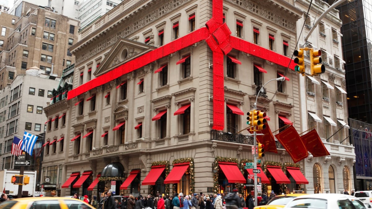 A department store in New York with Christmas decorations.