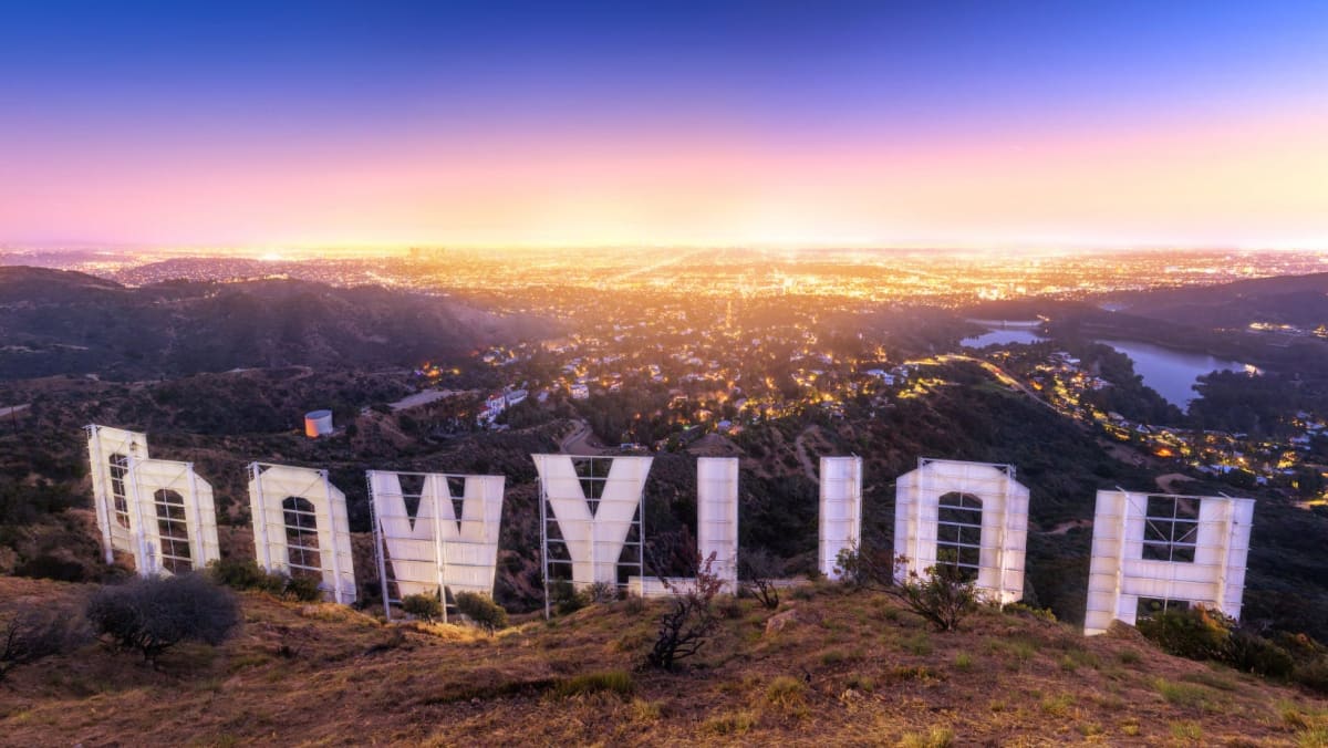 The back of the Hollywood sign overlooking LA. 