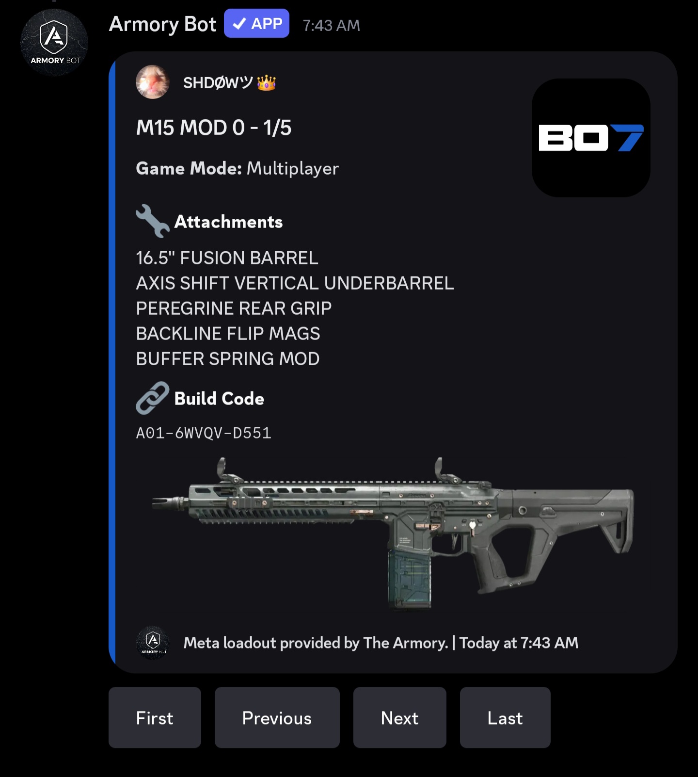 A screenshot of the /loadout command.
