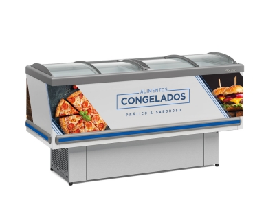 EXPOSITOR ILHA “PLUS” DUPLA AÇÃO Vidro Curvo DeslizanteGESV-190CBR
