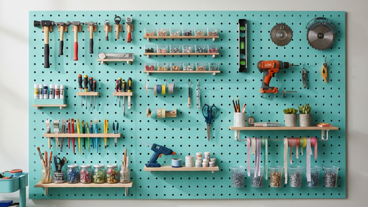 Pegboard Wall for Tools and Supplies
