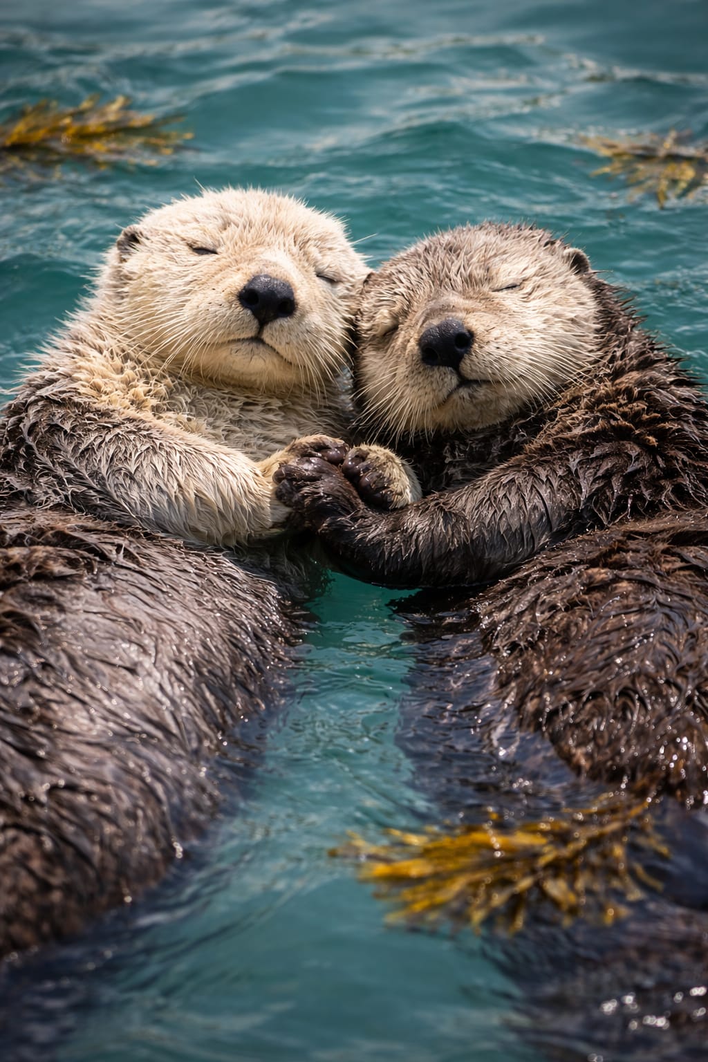Sea Otters Hold Hands While Sleeping