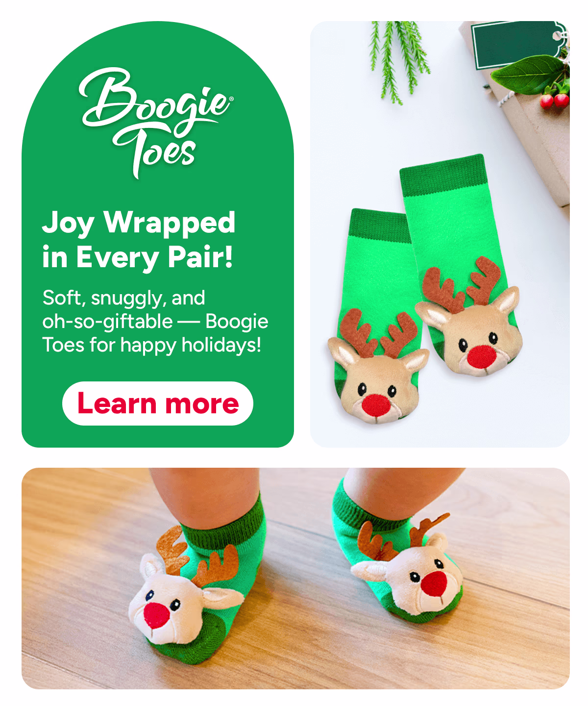 Reindeer Green Boogie Toes Banner Christmas