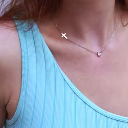 Sparkle and Cross, Everyday Necklace (Rose, Yellow or White) - Thumbnail 5