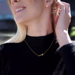 Sideways Cross, Everyday Necklace (Rose, Yellow or White) - Thumbnail 5