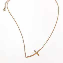 Sparkle Sideways Cross, Everyday Necklace (Rose or White) - Thumbnail 6