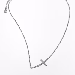 Sparkle Sideways Cross, Everyday Necklace (Rose or White) - Thumbnail 2