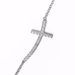 Sparkle Sideways Cross, Everyday Necklace (Rose or White) - Thumbnail 1