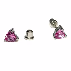Crystal Pink Heart, Screwback Baby Earrings (White) - Thumbnail 1