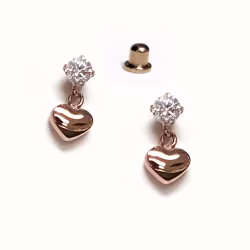 Heart Crystal Drop, Screwback Baby Earrings (Rose) - Thumbnail 1