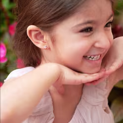 Double Heart, Screwback Baby Earrings (Rose or Yellow) - Thumbnail 5