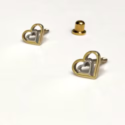 Double Heart, Screwback Baby Earrings (Rose or Yellow) - Thumbnail 1