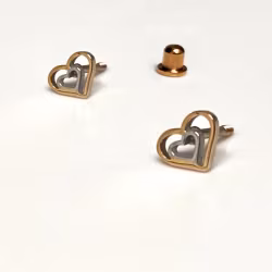 Double Heart, Screwback Baby Earrings (Rose or Yellow) - Thumbnail 3