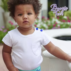 White Boogie Tees Bodysuit Tshirt - Blue Button - Thumbnail 2