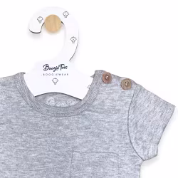 Gray Boogie Tees Bodysuit Tshirt - Natural Wood Button - Thumbnail 1