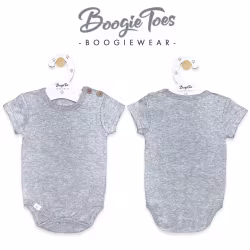 Gray Boogie Tees Bodysuit Tshirt - Natural Wood Button - Thumbnail 3