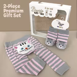 Gray/Pink Cat, 2-Pc Boogie Toes & Tight Baby Gift Set (6-18m) - Thumbnail 1
