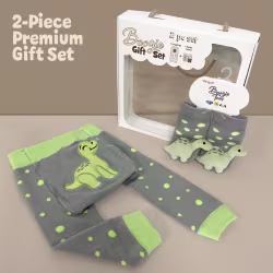 Green Dino, 2-Pc Boogie Toes & Tight Baby Gift Set (6-18m) - Thumbnail 1