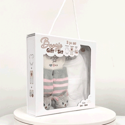 Gray/Pink Cat, 3-Pc Boogie Toes, Tight & Tee Baby Premium Gift Set - Thumbnail 2