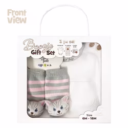 Gray/Pink Cat, 3-Pc Boogie Toes, Tight & Tee Baby Premium Gift Set - Thumbnail 5
