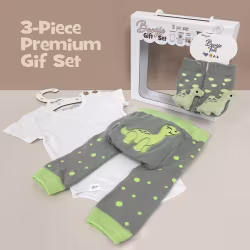 Green Dino, 3-Pc Boogie Toes, Tight & Tee Baby Premium Gift Set - Thumbnail 1