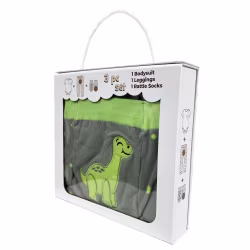 Green Dino, 3-Pc Boogie Toes, Tight & Tee Baby Premium Gift Set - Thumbnail 4