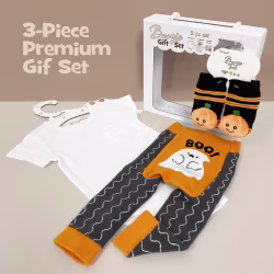 Pumpkin & Ghost, 3-Pc Boogie Toes, Tight & Tee Baby Premium Gift Set - Thumbnail 1
