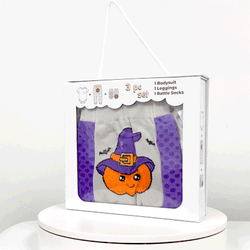 Witch & Pumpkin, 3-Pc Boogie Toes, Tight & Tee Baby Premium Gi - Thumbnail 2