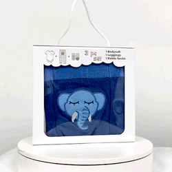 Sleepy Elephant, 3-Pc Boogie Toes, Tight & Tee Baby Premium Gift Set - Thumbnail 2