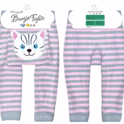 Pink/Gray Cat - Boogie Tights Baby Leggings - Thumbnail 3