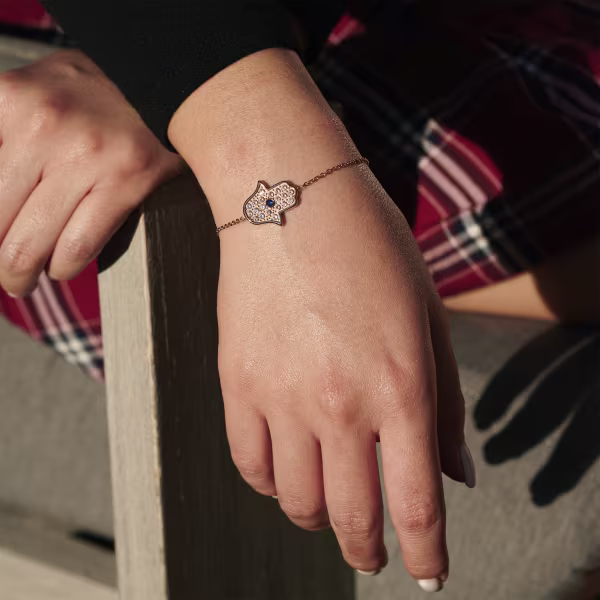 Hamsa Protective Hand, Everyday Bracelet (Rose or White) - Image 4