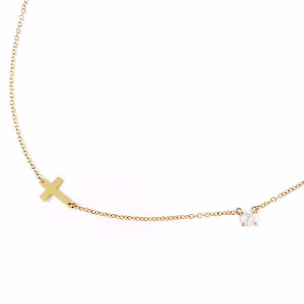 Sparkle and Cross, Everyday Necklace (Rose, Yellow or White) - Image 6