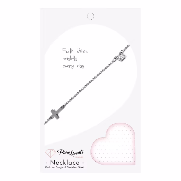 Sparkle and Cross, Everyday Necklace (Rose, Yellow or White) - Image 3