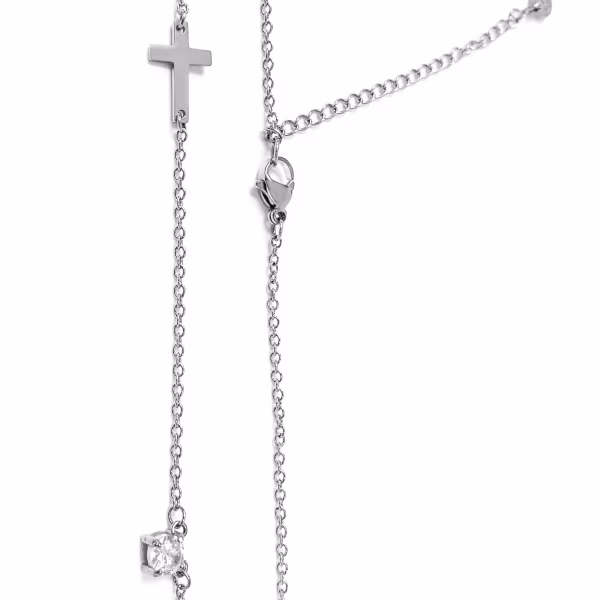 Sparkle and Cross, Everyday Necklace (Rose, Yellow or White) - Image 2
