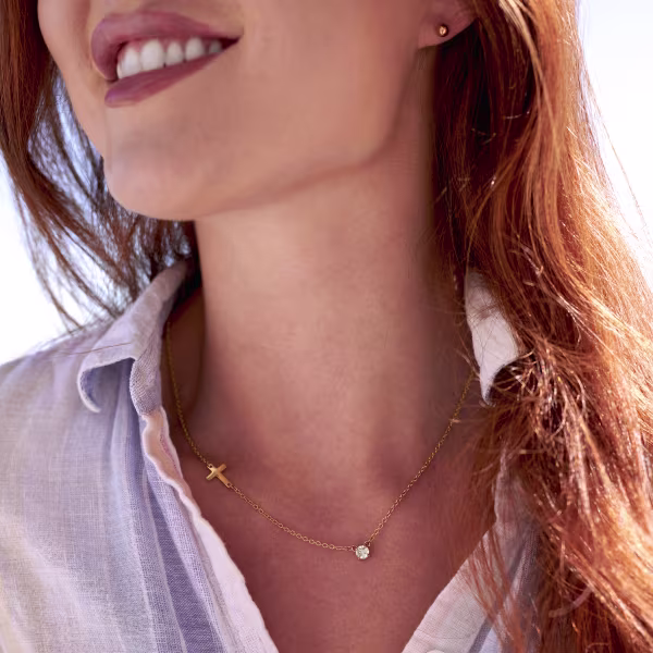 Sparkle and Cross, Everyday Necklace (Rose, Yellow or White) - Image 14