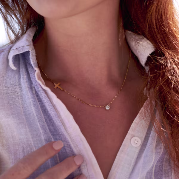 Sparkle and Cross, Everyday Necklace (Rose, Yellow or White) - Image 10