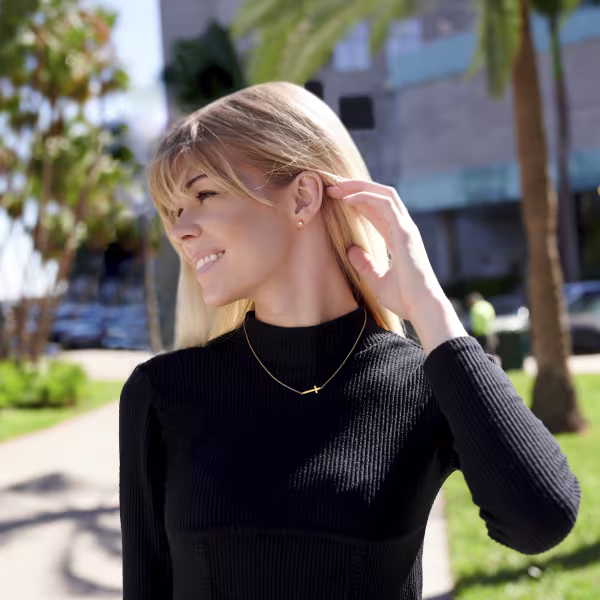 Sideways Cross, Everyday Necklace (Rose, Yellow or White) - Image 4