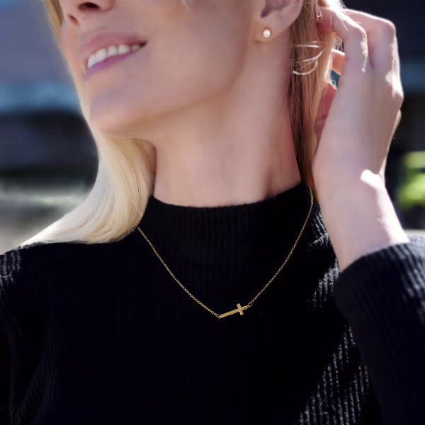 Sideways Cross, Everyday Necklace (Rose, Yellow or White) - Image 5