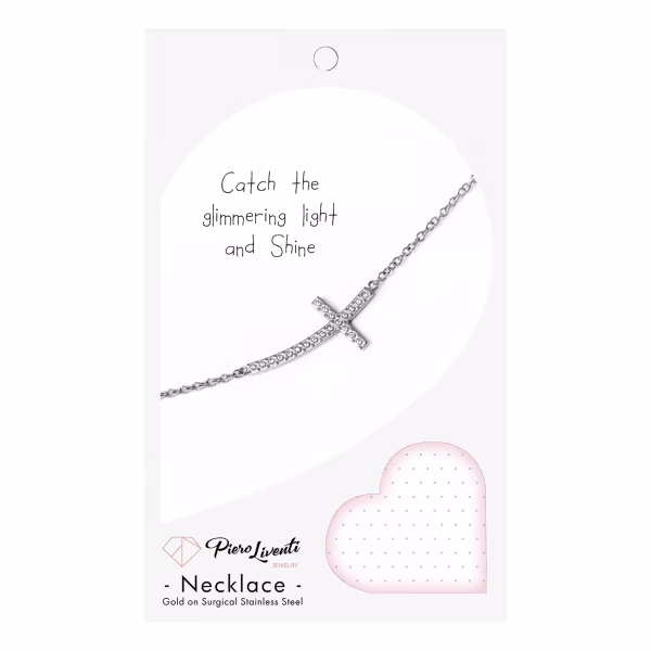 Sparkle Sideways Cross, Everyday Necklace (Rose or White) - Image 3