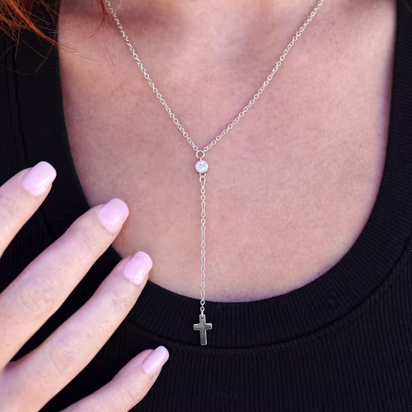 Sparkle Cross Drop, Everyday Necklace (Yellow or White) - Image 11
