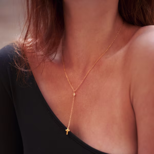 Sparkle Cross Drop, Everyday Necklace (Yellow or White) - Image 6