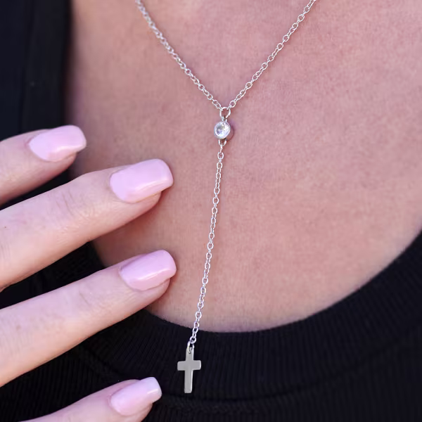 Sparkle Cross Drop, Everyday Necklace (Yellow or White) - Image 12