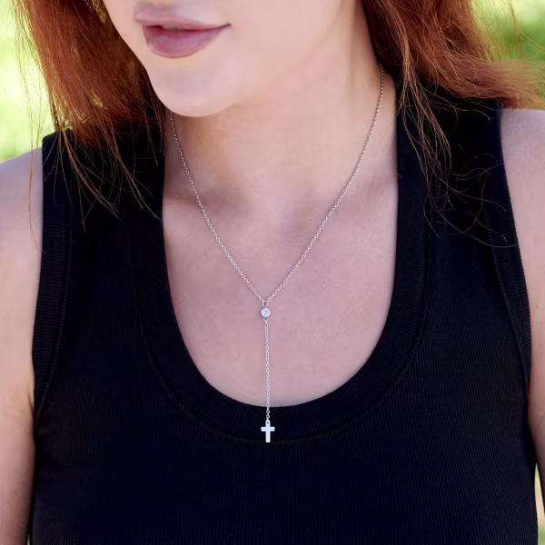 Sparkle Cross Drop, Everyday Necklace (Yellow or White) - Image 10