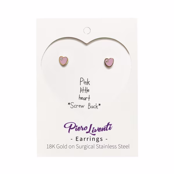 Pink Little Heart, Screwback Baby Earrings (Yellow) - Image 2