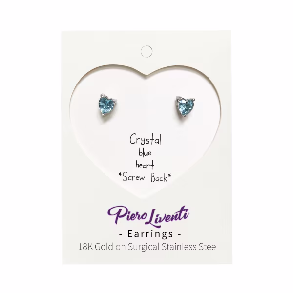 Crystal Blue Heart, Screwback Baby Earrings (White) - Image 2