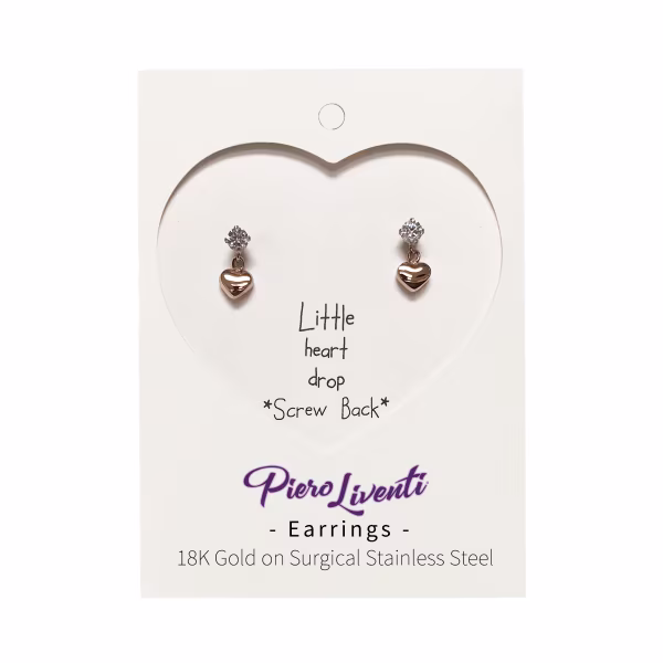 Heart Crystal Drop, Screwback Baby Earrings (Rose) - Image 2