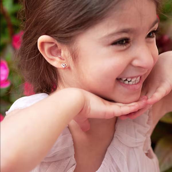 Double Heart, Screwback Baby Earrings (Rose or Yellow) - Image 5