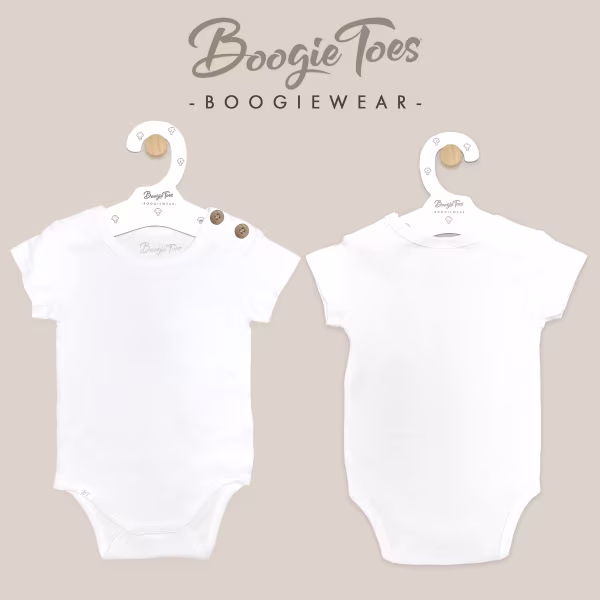 White Boogie Tees Bodysuit Tshirt - Natural Wood Button - Image 4