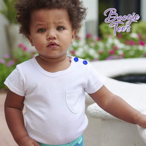 White Boogie Tees Bodysuit Tshirt - Blue Button - Image 2