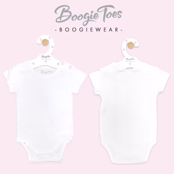 White Boogie Tees Bodysuit Tshirt - Pink Button - Image 3
